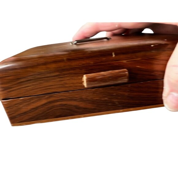 Vintage Wooden Playing Card Storage Box With Two Decks - Picture 5 of 9